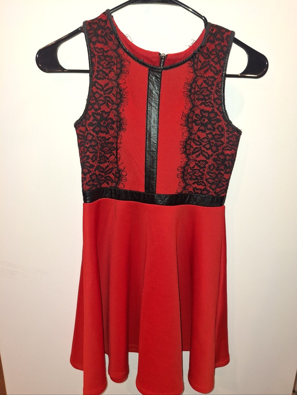 GB girls Red Dress with Black Lace and Trim
